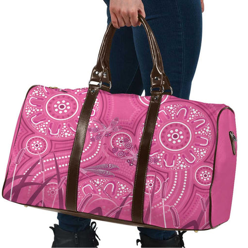 Australia Indigenous Pink Month Travel Bag Breast Cancer Aboriginal Dragonflies Ribbon - Aussie Hoodie