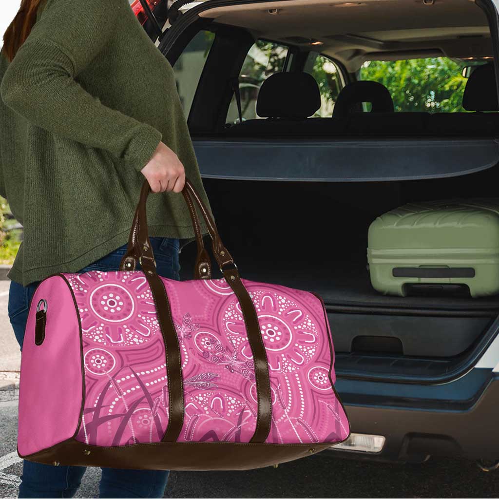 Australia Indigenous Pink Month Travel Bag Breast Cancer Aboriginal Dragonflies Ribbon - Aussie Hoodie