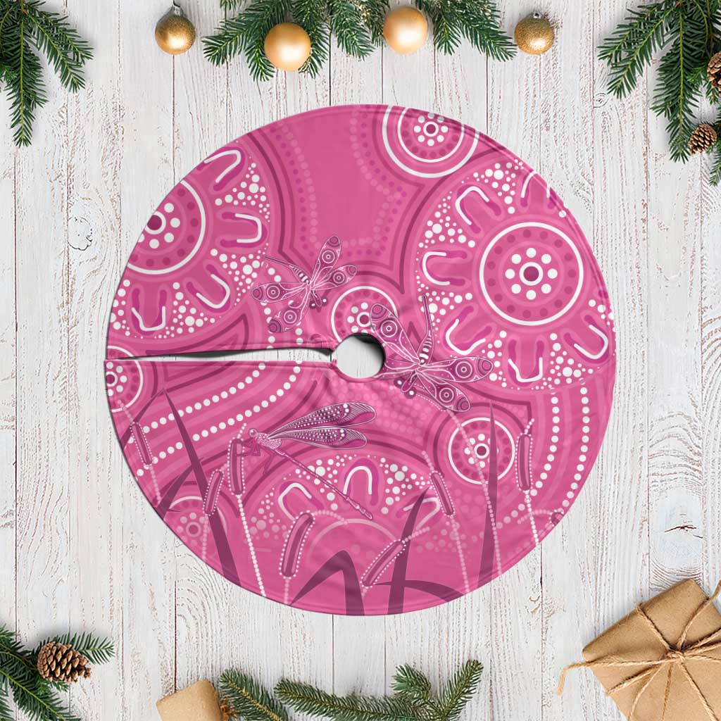 Australia Indigenous Pink Month Tree Skirt Breast Cancer Aboriginal Dragonflies Ribbon - Aussie Hoodie