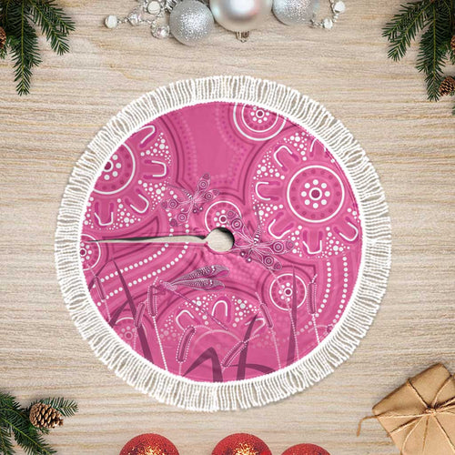 Australia Indigenous Pink Month Tree Skirt Breast Cancer Aboriginal Dragonflies Ribbon - Aussie Hoodie