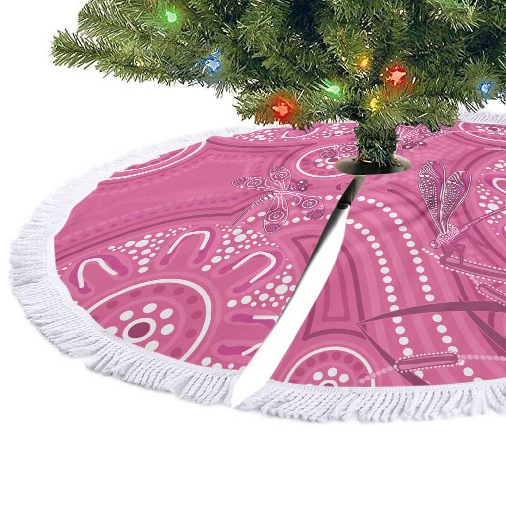 Australia Indigenous Pink Month Tree Skirt Breast Cancer Aboriginal Dragonflies Ribbon - Aussie Hoodie