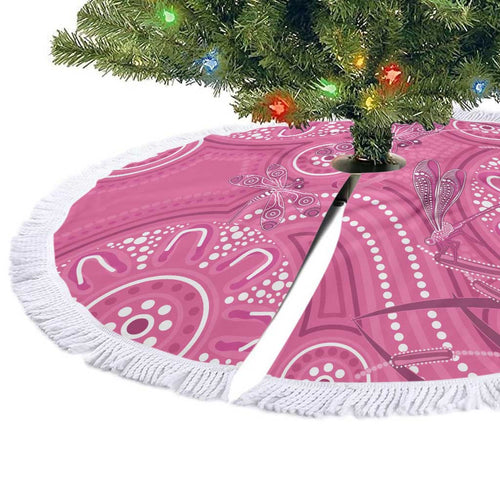 Australia Indigenous Pink Month Tree Skirt Breast Cancer Aboriginal Dragonflies Ribbon - Aussie Hoodie