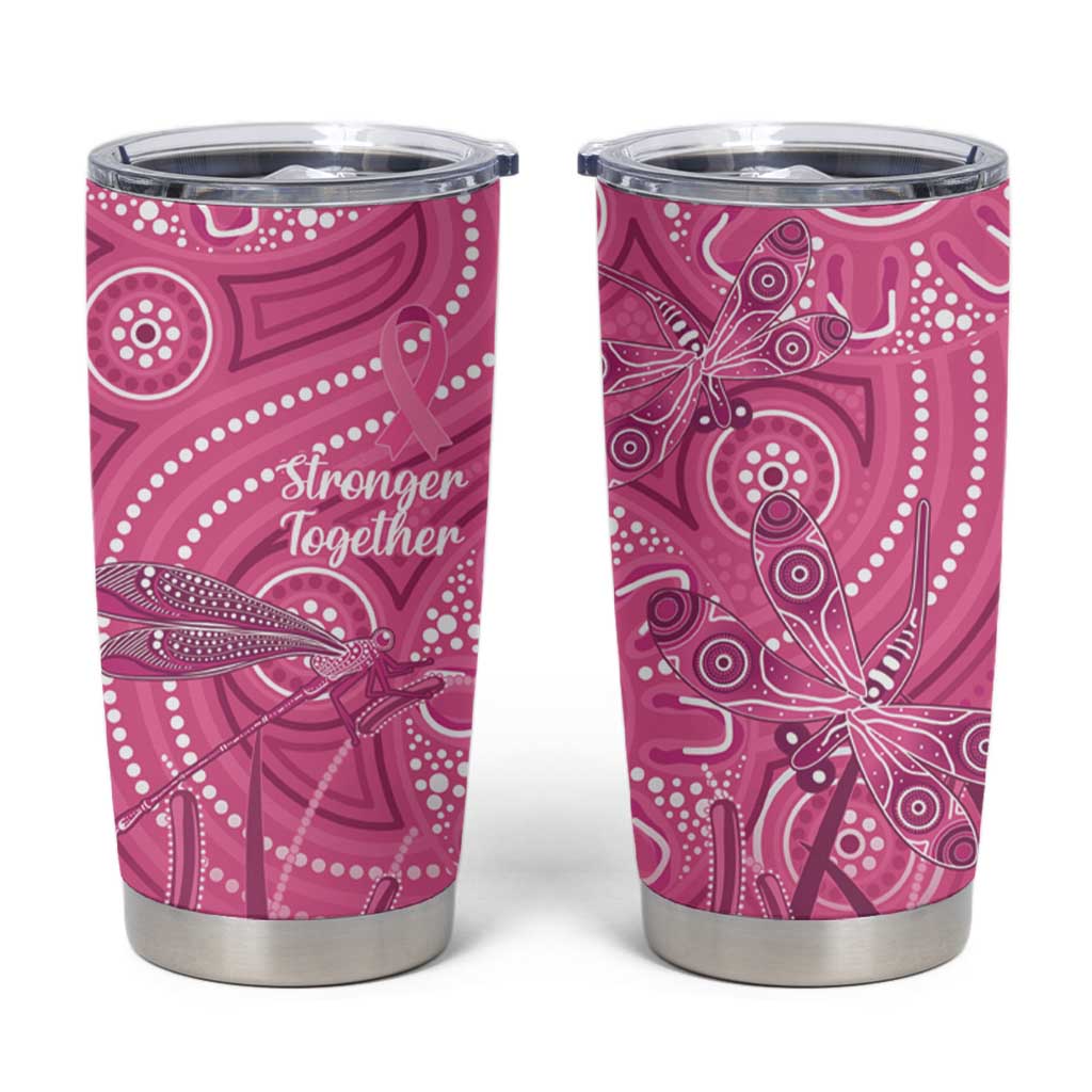 Australia Indigenous Pink Month Tumbler Cup Breast Cancer Aboriginal Dragonflies Ribbon - Aussie Hoodie