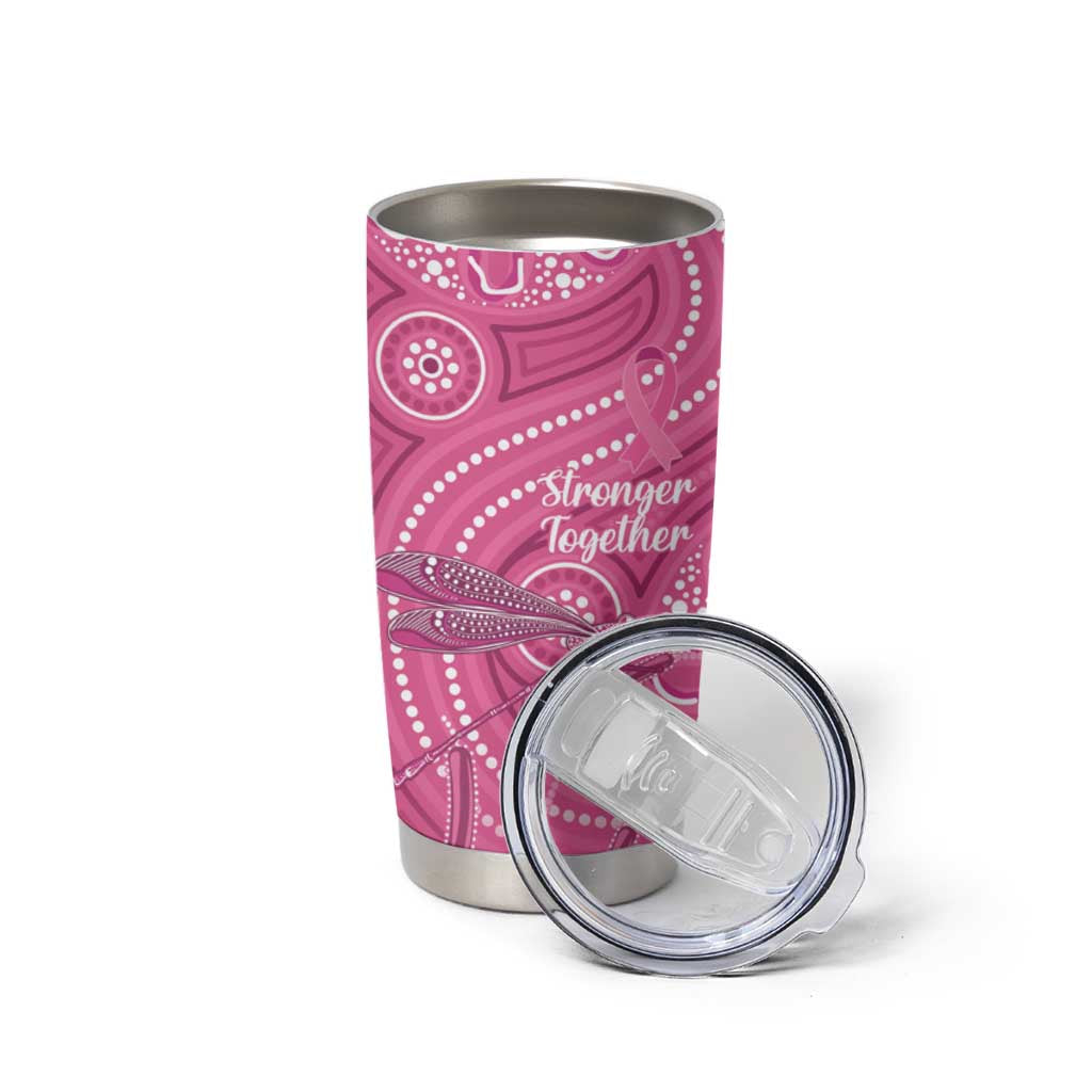 Australia Indigenous Pink Month Tumbler Cup Breast Cancer Aboriginal Dragonflies Ribbon - Aussie Hoodie