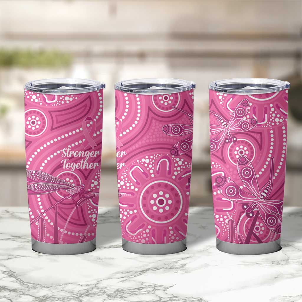 Australia Indigenous Pink Month Tumbler Cup Breast Cancer Aboriginal Dragonflies Ribbon - Aussie Hoodie