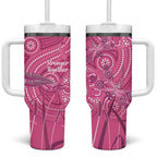 Australia Indigenous Pink Month Tumbler With Handle Breast Cancer Aboriginal Dragonflies Ribbon - Aussie Hoodie