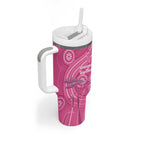 Australia Indigenous Pink Month Tumbler With Handle Breast Cancer Aboriginal Dragonflies Ribbon - Aussie Hoodie