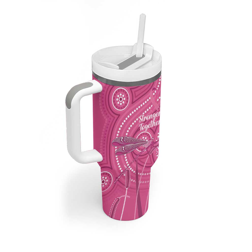 Australia Indigenous Pink Month Tumbler With Handle Breast Cancer Aboriginal Dragonflies Ribbon - Aussie Hoodie