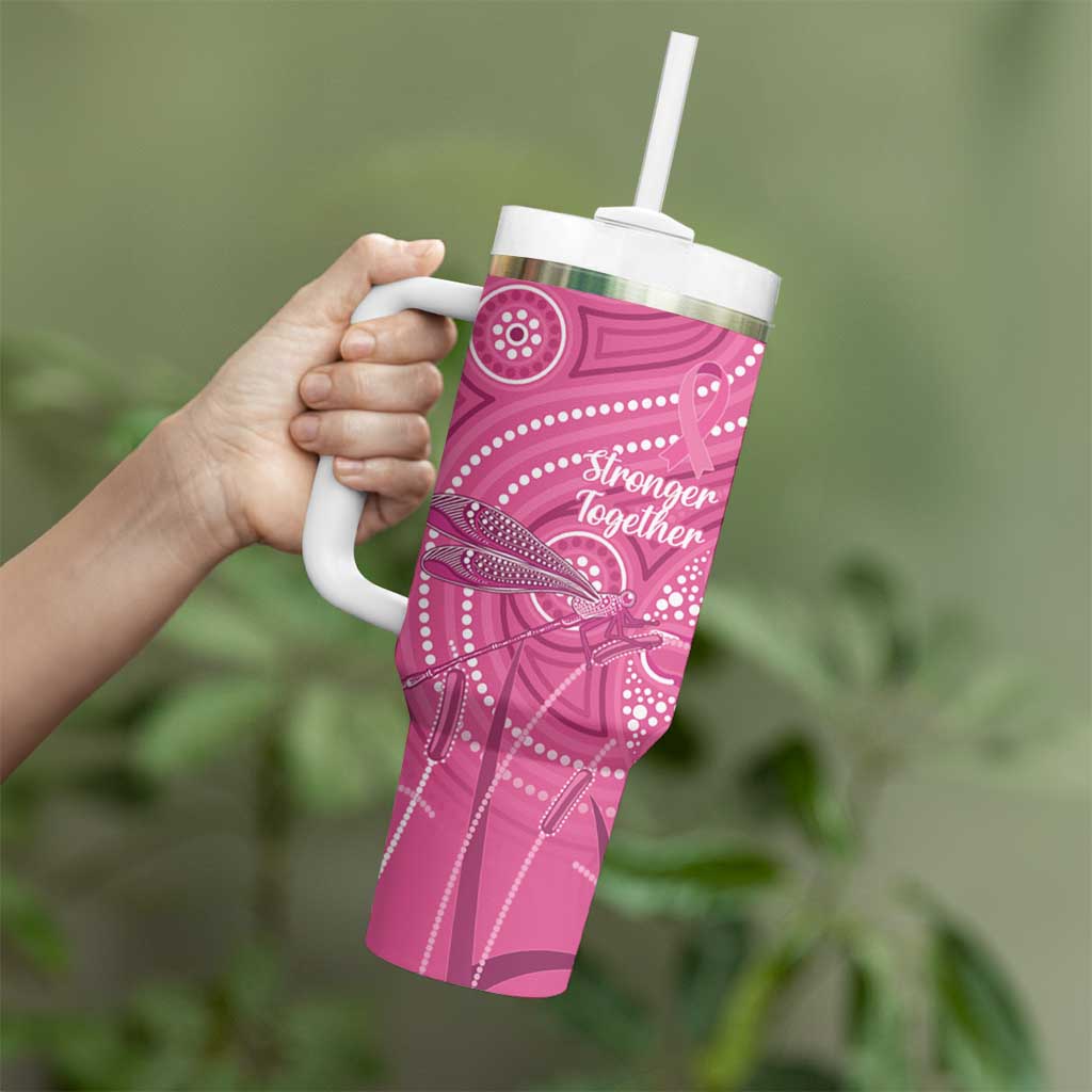 Australia Indigenous Pink Month Tumbler With Handle Breast Cancer Aboriginal Dragonflies Ribbon - Aussie Hoodie