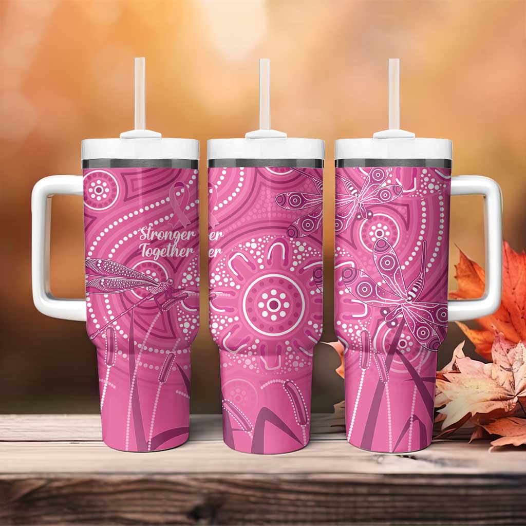 Australia Indigenous Pink Month Tumbler With Handle Breast Cancer Aboriginal Dragonflies Ribbon - Aussie Hoodie