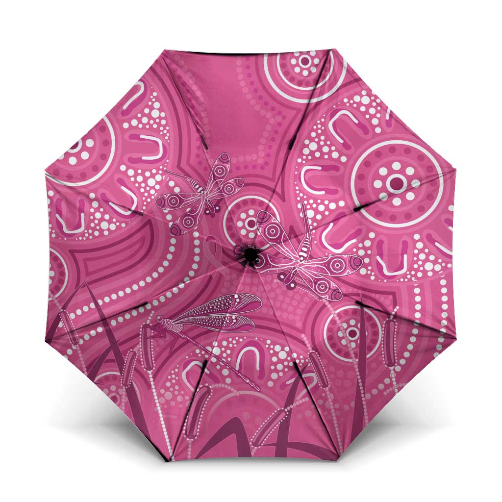 Australia Indigenous Pink Month Umbrella Breast Cancer Aboriginal Dragonflies Ribbon - Aussie Hoodie
