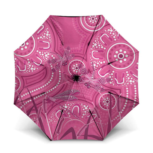 Australia Indigenous Pink Month Umbrella Breast Cancer Aboriginal Dragonflies Ribbon - Aussie Hoodie