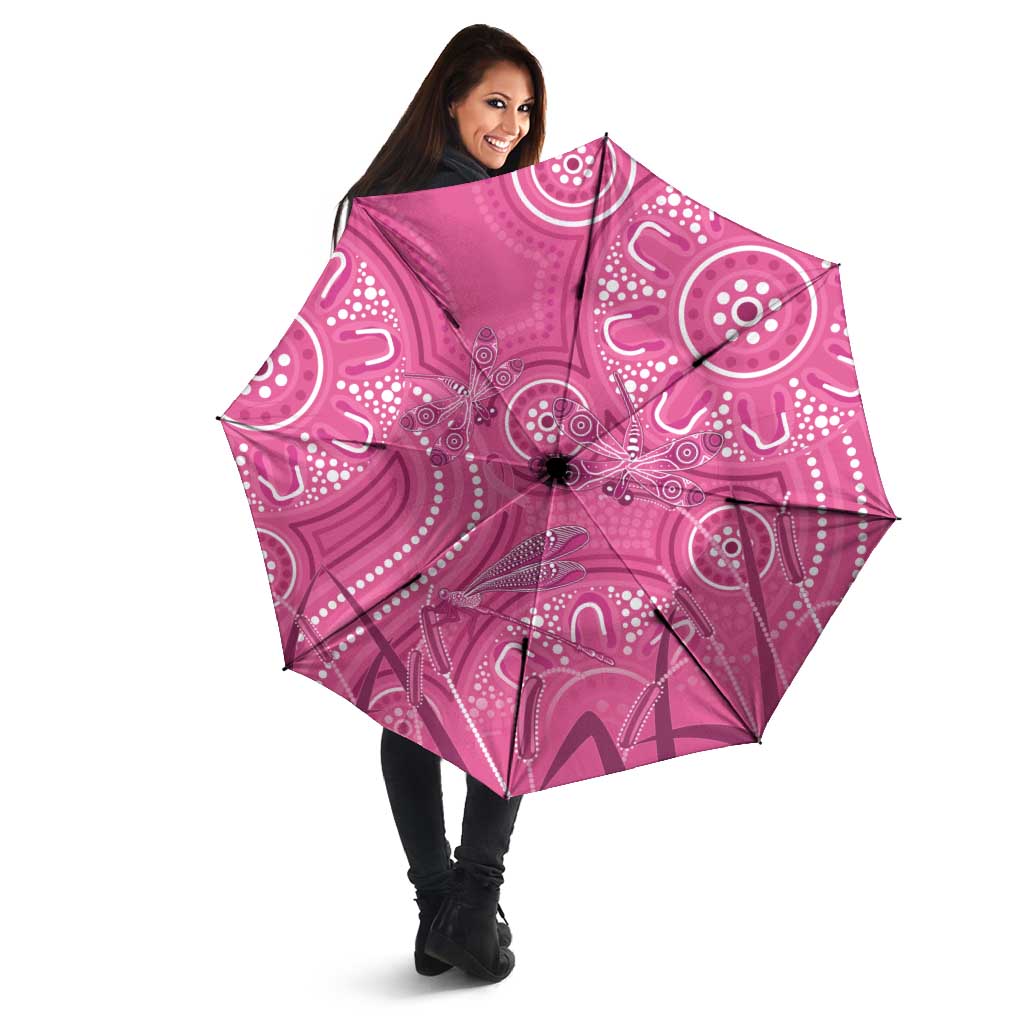 Australia Indigenous Pink Month Umbrella Breast Cancer Aboriginal Dragonflies Ribbon - Aussie Hoodie