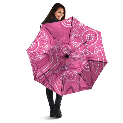 Australia Indigenous Pink Month Umbrella Breast Cancer Aboriginal Dragonflies Ribbon - Aussie Hoodie