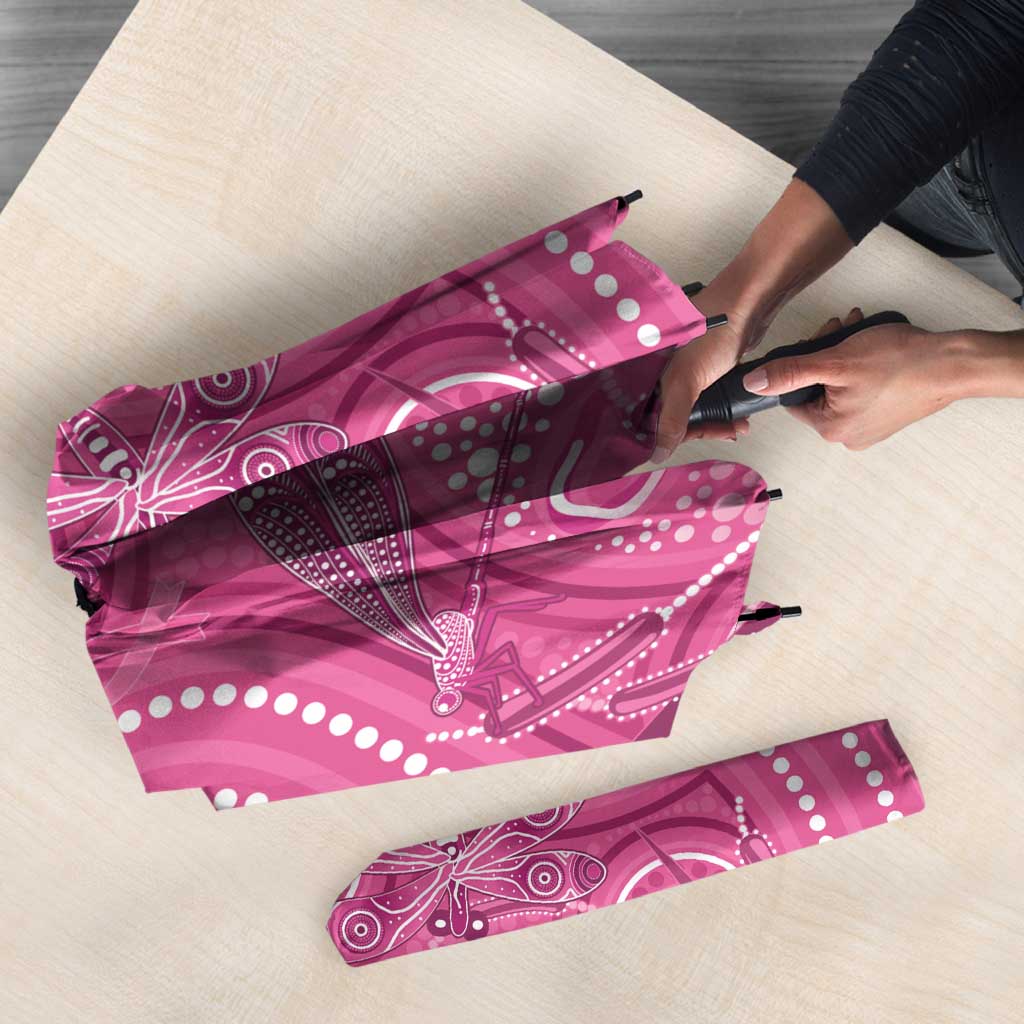 Australia Indigenous Pink Month Umbrella Breast Cancer Aboriginal Dragonflies Ribbon - Aussie Hoodie