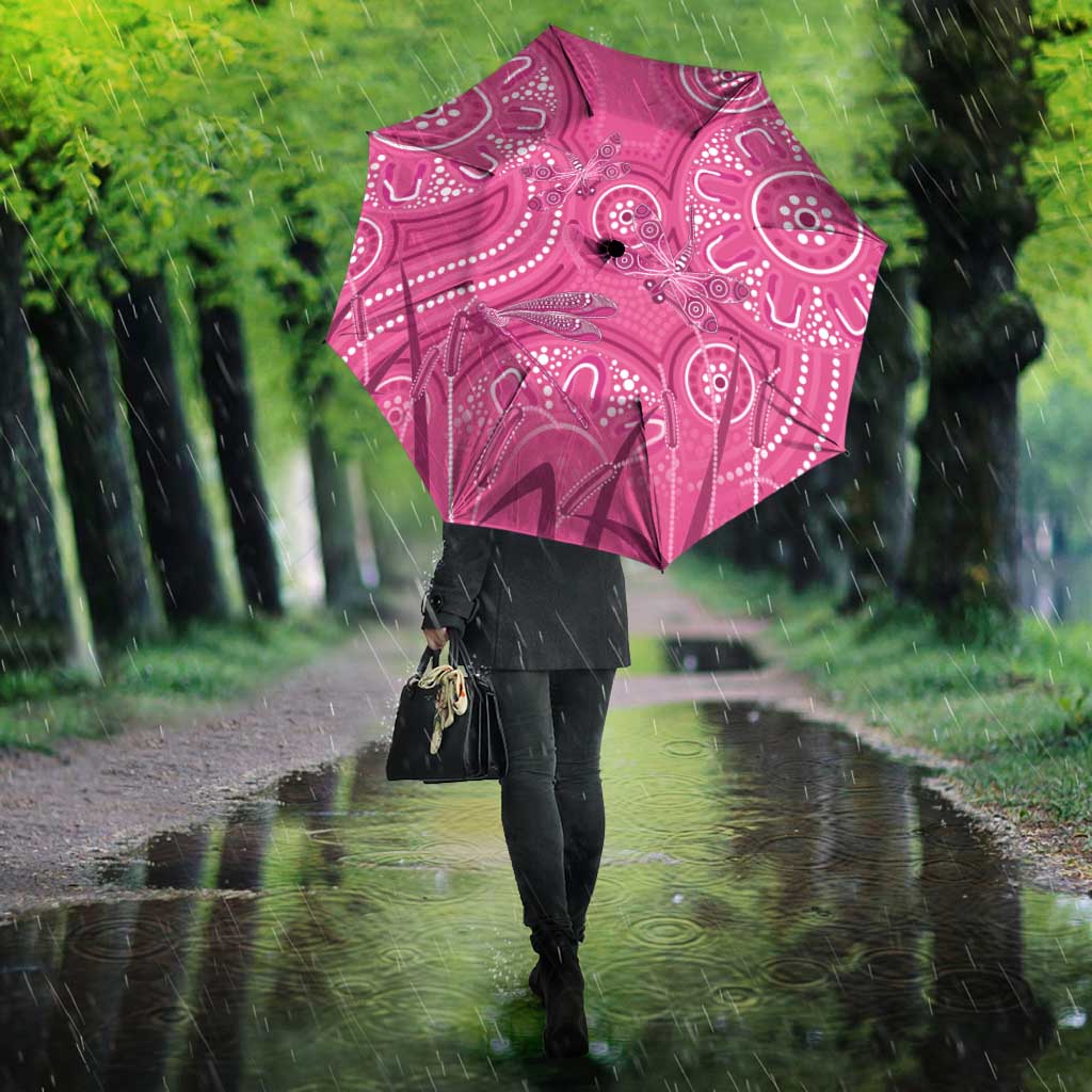 Australia Indigenous Pink Month Umbrella Breast Cancer Aboriginal Dragonflies Ribbon - Aussie Hoodie