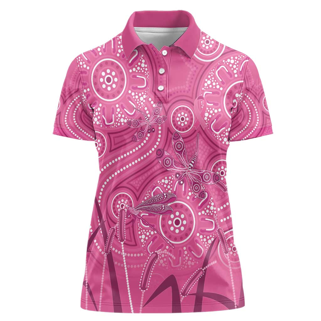 Australia Indigenous Pink Month Women Polo Shirt Breast Cancer Aboriginal Dragonflies Ribbon - Aussie Hoodie