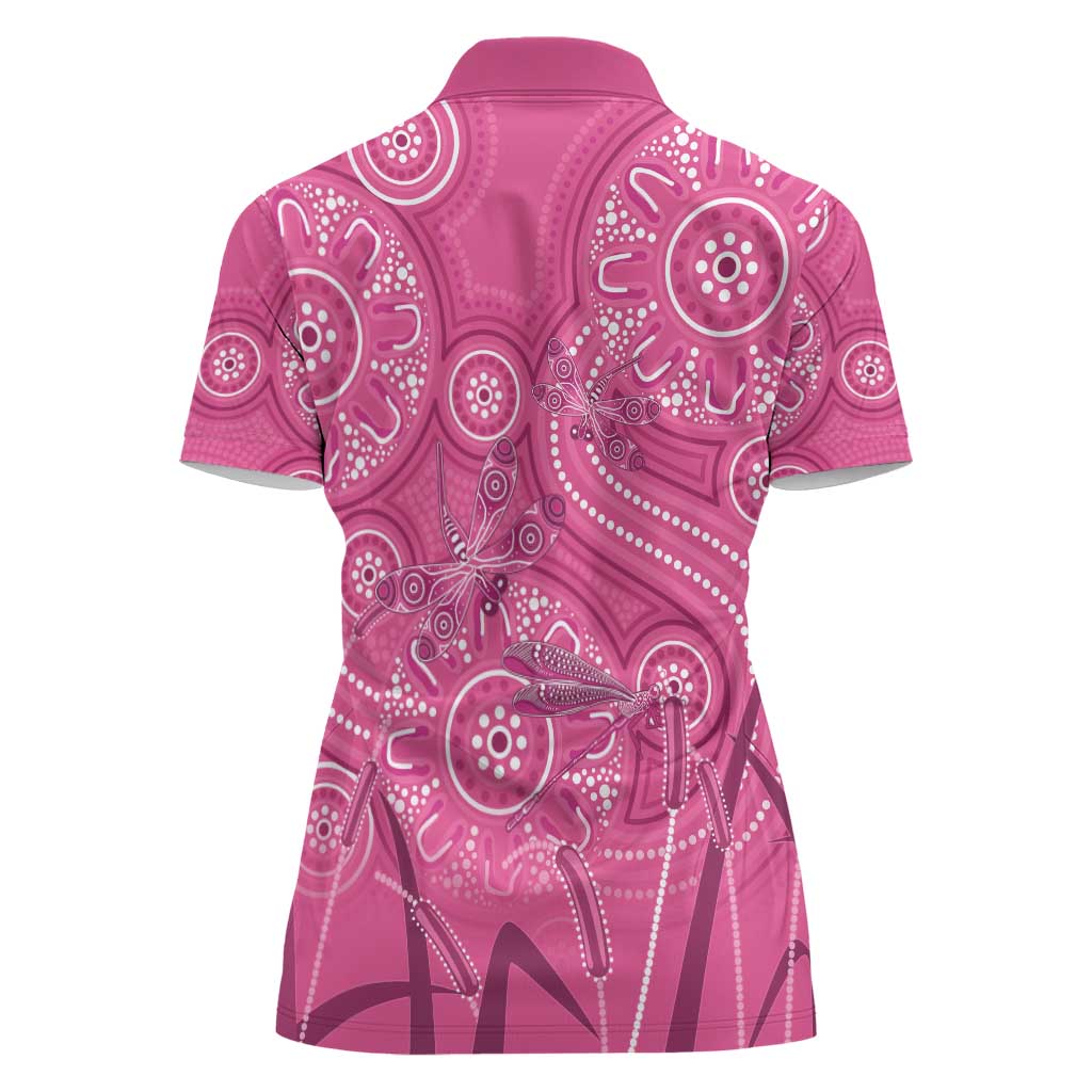 Australia Indigenous Pink Month Women Polo Shirt Breast Cancer Aboriginal Dragonflies Ribbon - Aussie Hoodie