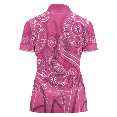 Australia Indigenous Pink Month Women Polo Shirt Breast Cancer Aboriginal Dragonflies Ribbon - Aussie Hoodie