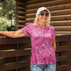 Australia Indigenous Pink Month Women Polo Shirt Breast Cancer Aboriginal Dragonflies Ribbon - Aussie Hoodie