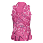 Australia Indigenous Pink Month Women Sleeveless Polo Shirt Breast Cancer Aboriginal Dragonflies Ribbon - Aussie Hoodie