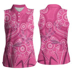 Australia Indigenous Pink Month Women Sleeveless Polo Shirt Breast Cancer Aboriginal Dragonflies Ribbon - Aussie Hoodie