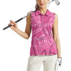 Australia Indigenous Pink Month Women Sleeveless Polo Shirt Breast Cancer Aboriginal Dragonflies Ribbon - Aussie Hoodie