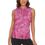 Australia Indigenous Pink Month Women Sleeveless Polo Shirt Breast Cancer Aboriginal Dragonflies Ribbon - Aussie Hoodie