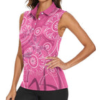Australia Indigenous Pink Month Women Sleeveless Polo Shirt Breast Cancer Aboriginal Dragonflies Ribbon - Aussie Hoodie