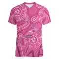 Australia Indigenous Pink Month Women V-Neck T-Shirt Breast Cancer Aboriginal Dragonflies Ribbon - Aussie Hoodie