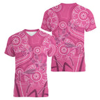 Australia Indigenous Pink Month Women V-Neck T-Shirt Breast Cancer Aboriginal Dragonflies Ribbon - Aussie Hoodie
