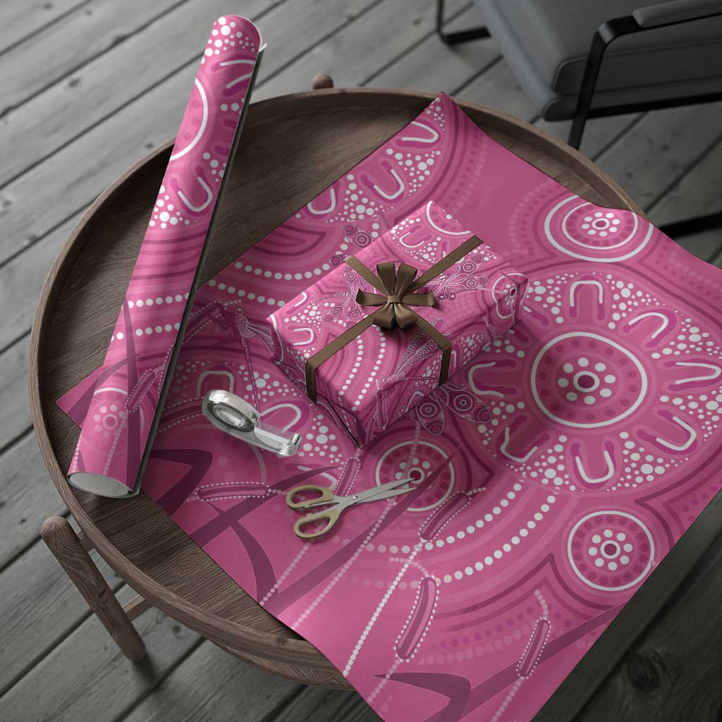 Australia Indigenous Pink Month Wrapping Paper Breast Cancer Aboriginal Dragonflies Ribbon - Aussie Hoodie