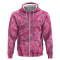 Australia Indigenous Pink Month Zip Hoodie Breast Cancer Aboriginal Dragonflies Ribbon - Aussie Hoodie