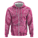 Australia Indigenous Pink Month Zip Hoodie Breast Cancer Aboriginal Dragonflies Ribbon - Aussie Hoodie