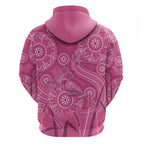 Australia Indigenous Pink Month Zip Hoodie Breast Cancer Aboriginal Dragonflies Ribbon - Aussie Hoodie