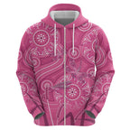 Australia Indigenous Pink Month Zip Hoodie Breast Cancer Aboriginal Dragonflies Ribbon - Aussie Hoodie