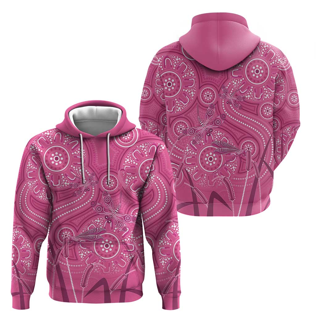 Australia Indigenous Pink Month Zip Hoodie Breast Cancer Aboriginal Dragonflies Ribbon - Aussie Hoodie