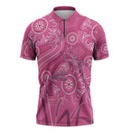 Australia Indigenous Pink Month Zipper Polo Shirt Breast Cancer Aboriginal Dragonflies Ribbon - Aussie Hoodie