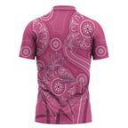 Australia Indigenous Pink Month Zipper Polo Shirt Breast Cancer Aboriginal Dragonflies Ribbon - Aussie Hoodie