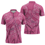 Australia Indigenous Pink Month Zipper Polo Shirt Breast Cancer Aboriginal Dragonflies Ribbon - Aussie Hoodie