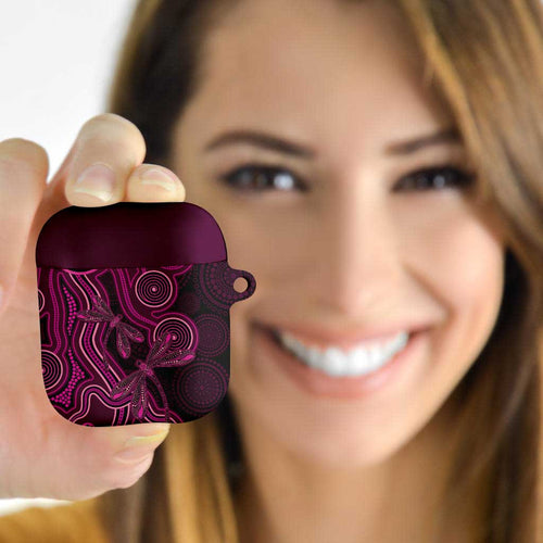 Australia Breast Cancer Awareness AirPods Case Pink Dragonflies Aboriginal Art - Aussie Hoodie