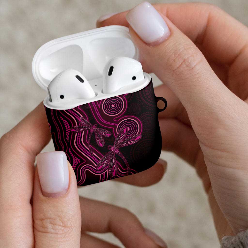 Australia Breast Cancer Awareness AirPods Case Pink Dragonflies Aboriginal Art - Aussie Hoodie