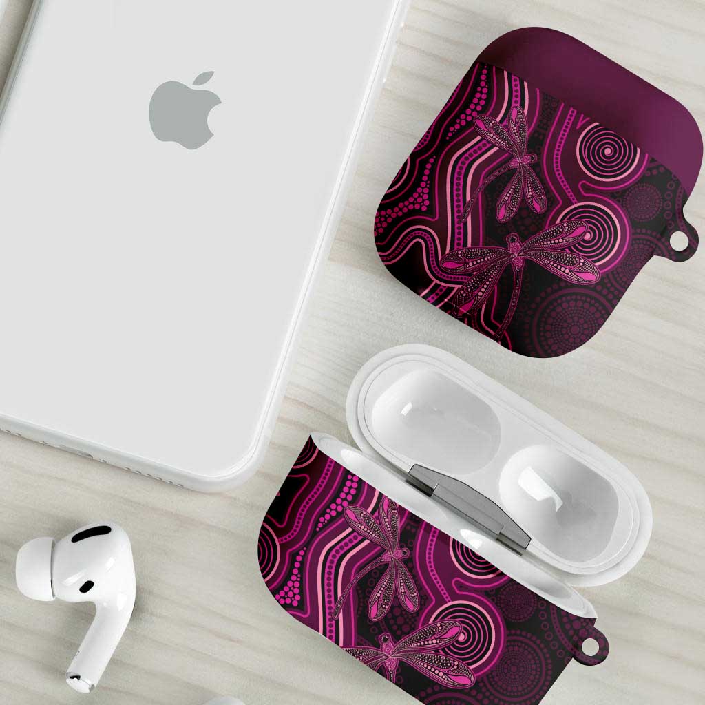 Australia Breast Cancer Awareness AirPods Case Pink Dragonflies Aboriginal Art - Aussie Hoodie