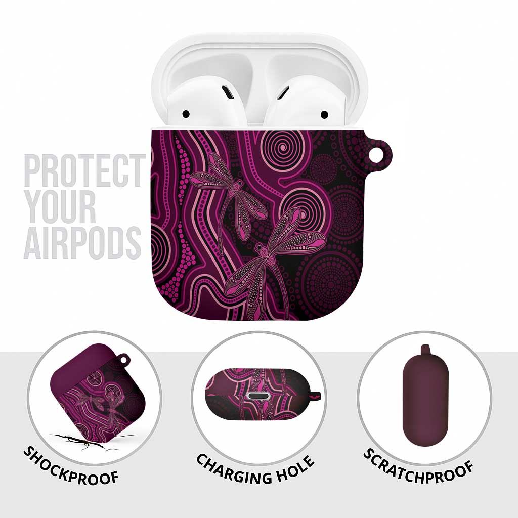 Australia Breast Cancer Awareness AirPods Case Pink Dragonflies Aboriginal Art - Aussie Hoodie