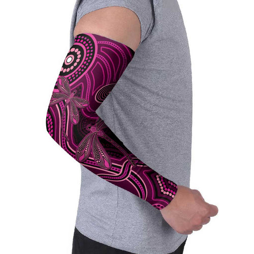 Australia Breast Cancer Awareness Arm Sleeves Pink Dragonflies Aboriginal Art - Aussie Hoodie