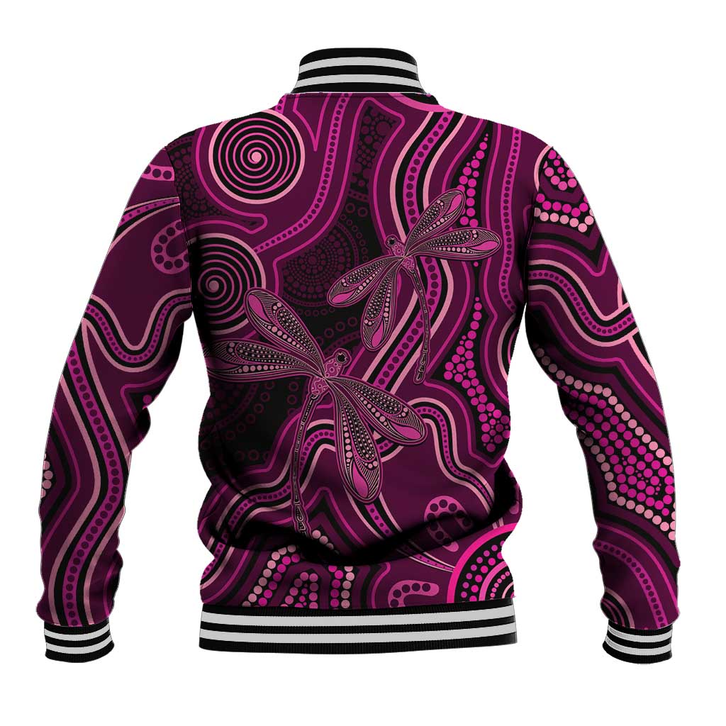 Australia Breast Cancer Awareness Baseball Jacket Pink Dragonflies Aboriginal Art - Aussie Hoodie
