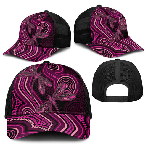 Australia Breast Cancer Awareness Baseball Net Cap Pink Dragonflies Aboriginal Art - Aussie Hoodie
