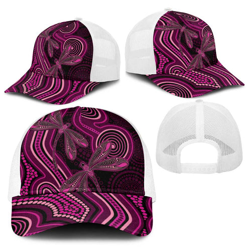 Australia Breast Cancer Awareness Baseball Net Cap Pink Dragonflies Aboriginal Art - Aussie Hoodie