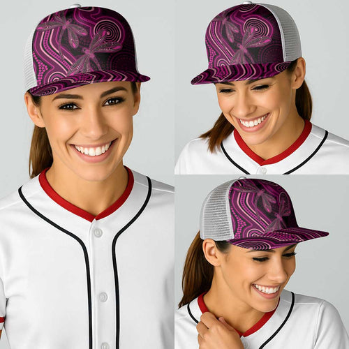 Australia Breast Cancer Awareness Baseball Net Cap Pink Dragonflies Aboriginal Art - Aussie Hoodie