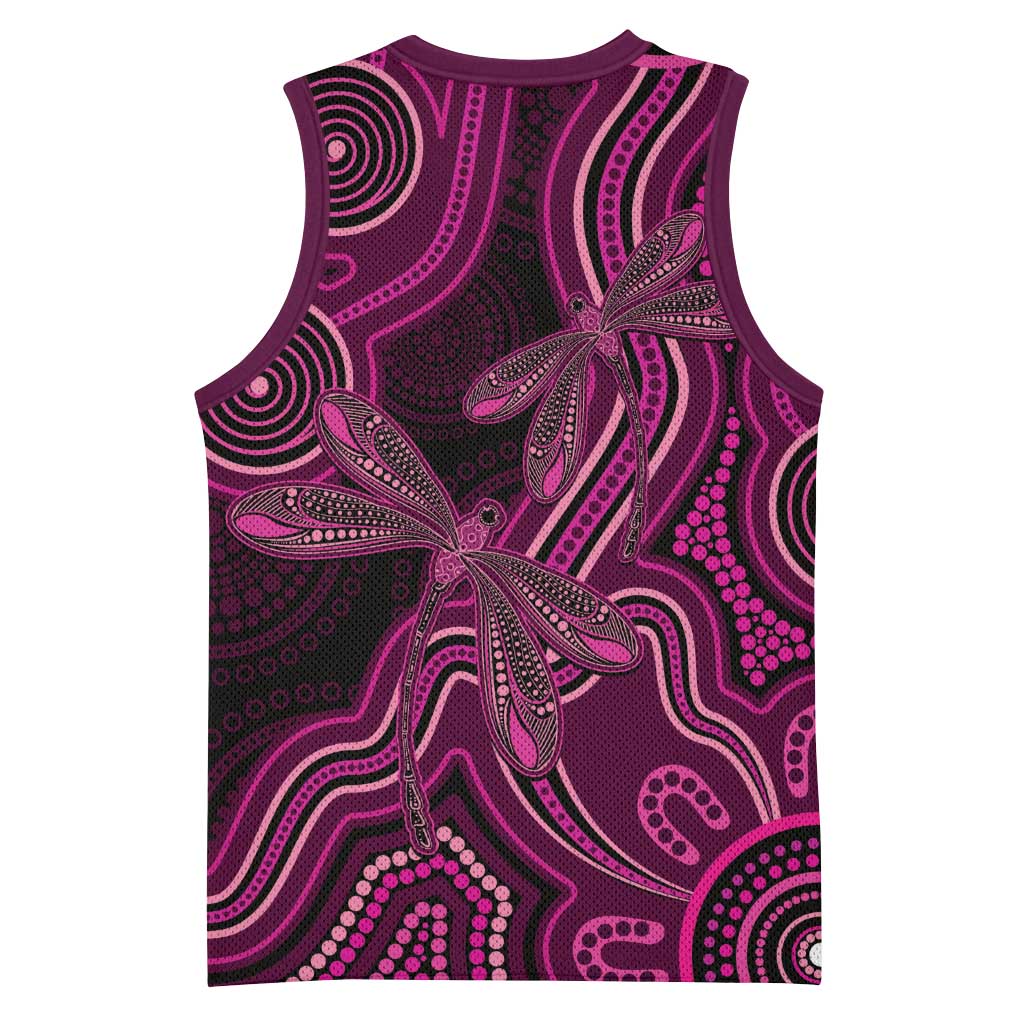 Australia Breast Cancer Awareness Basketball Jersey Pink Dragonflies Aboriginal Art - Aussie Hoodie
